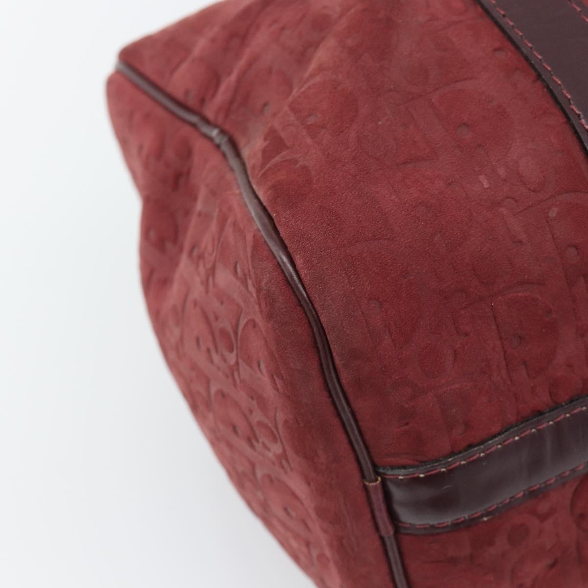 Christian Dior Trotter Canvas Boston Bag Suede Red Gold Auth 186895