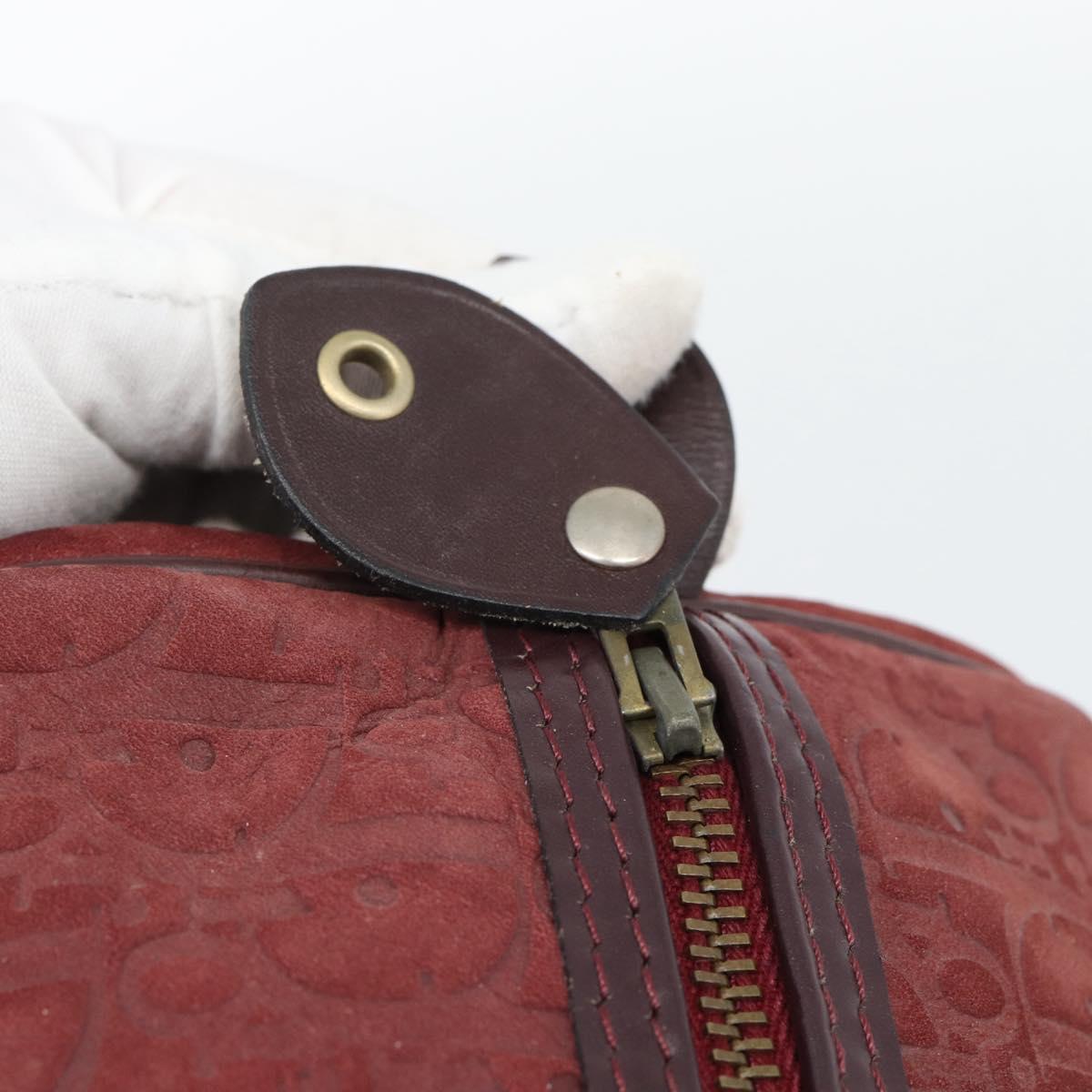 Christian Dior Trotter Canvas Boston Bag Suede Red Gold Auth 186895