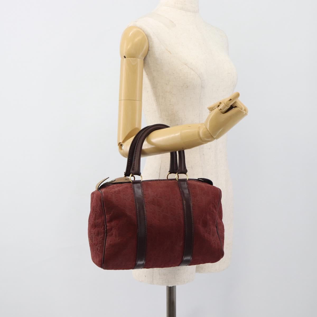 Christian Dior Trotter Canvas Boston Bag Suede Red Gold Auth 186895