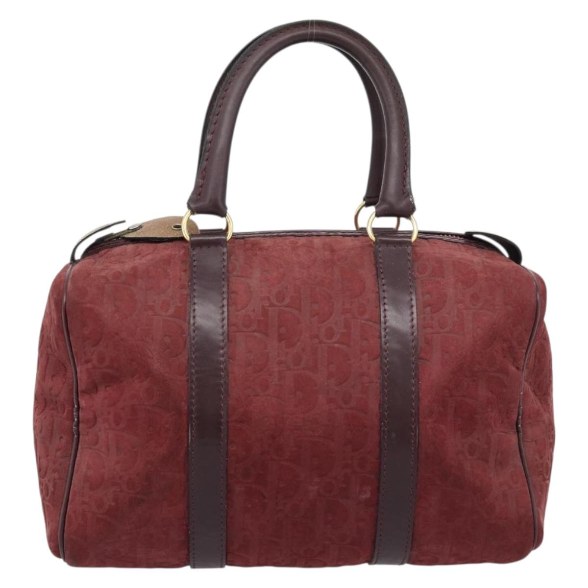 Christian Dior Trotter Canvas Boston Bag Suede Red Gold Auth 186895