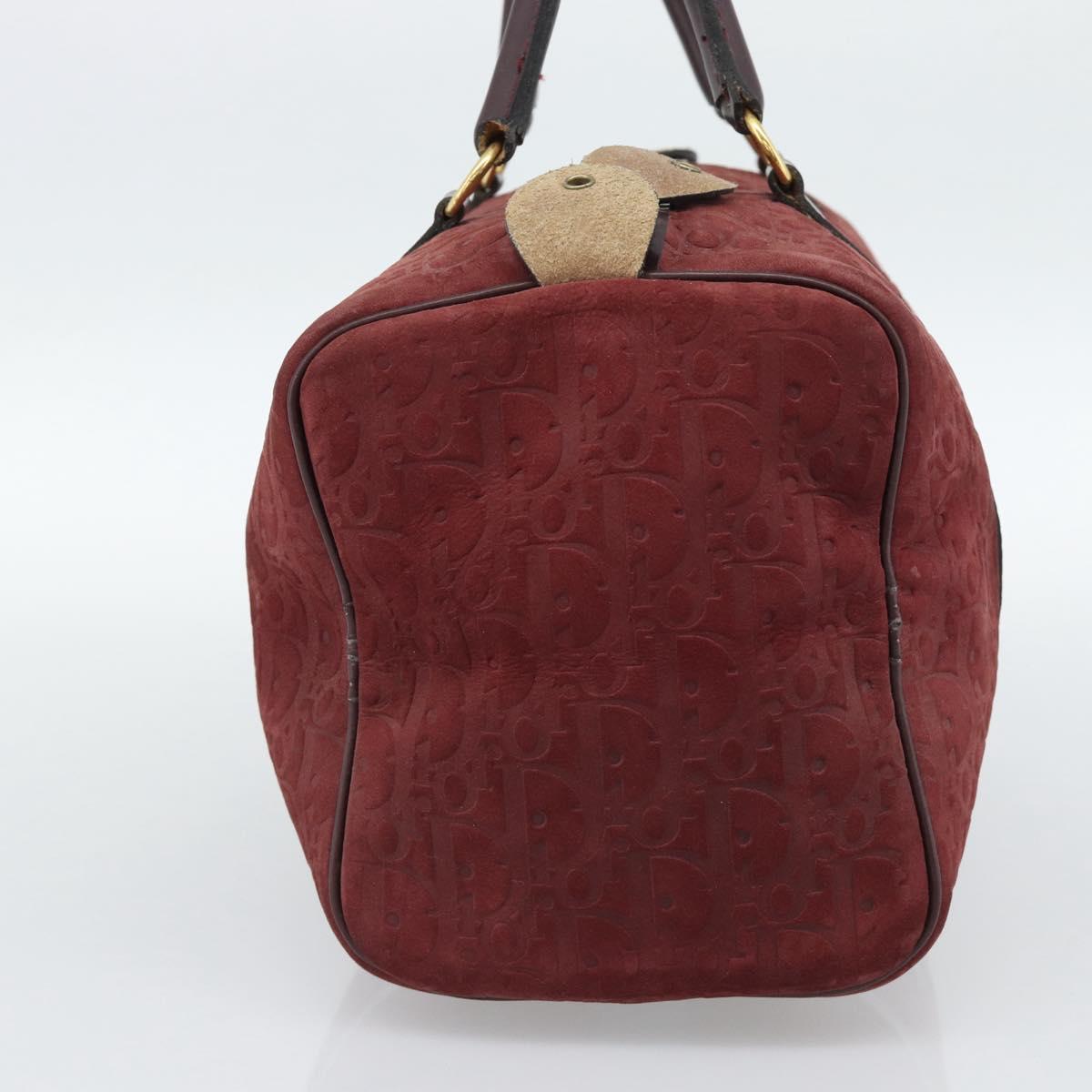 Christian Dior Trotter Canvas Boston Bag Suede Red Gold Auth 186895
