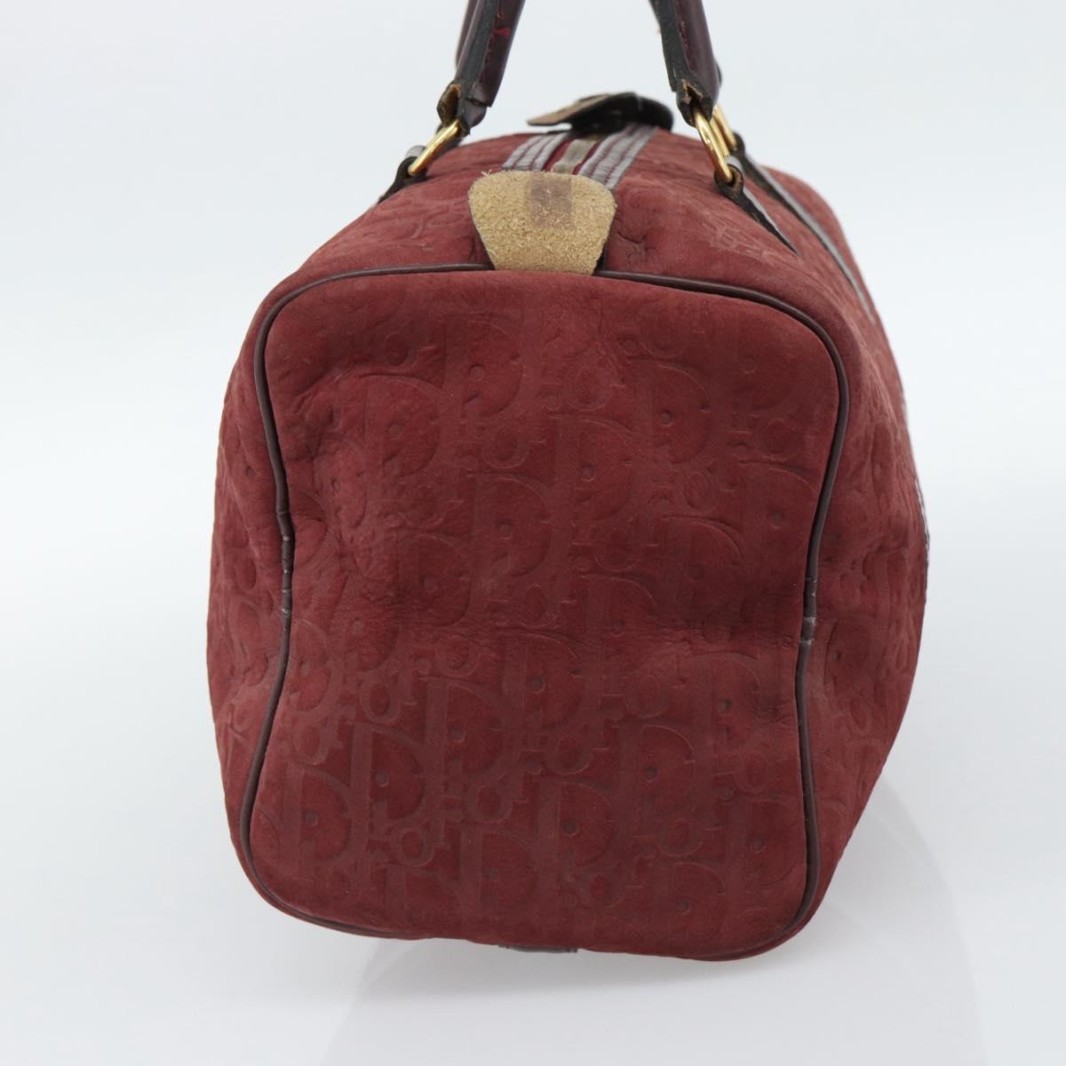 Christian Dior Trotter Canvas Boston Bag Suede Red Gold Auth 186895