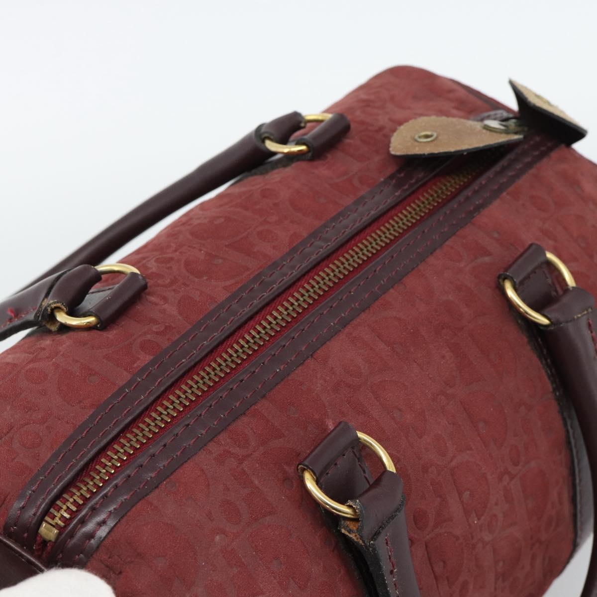 Christian Dior Trotter Canvas Boston Bag Suede Red Gold Auth 186895