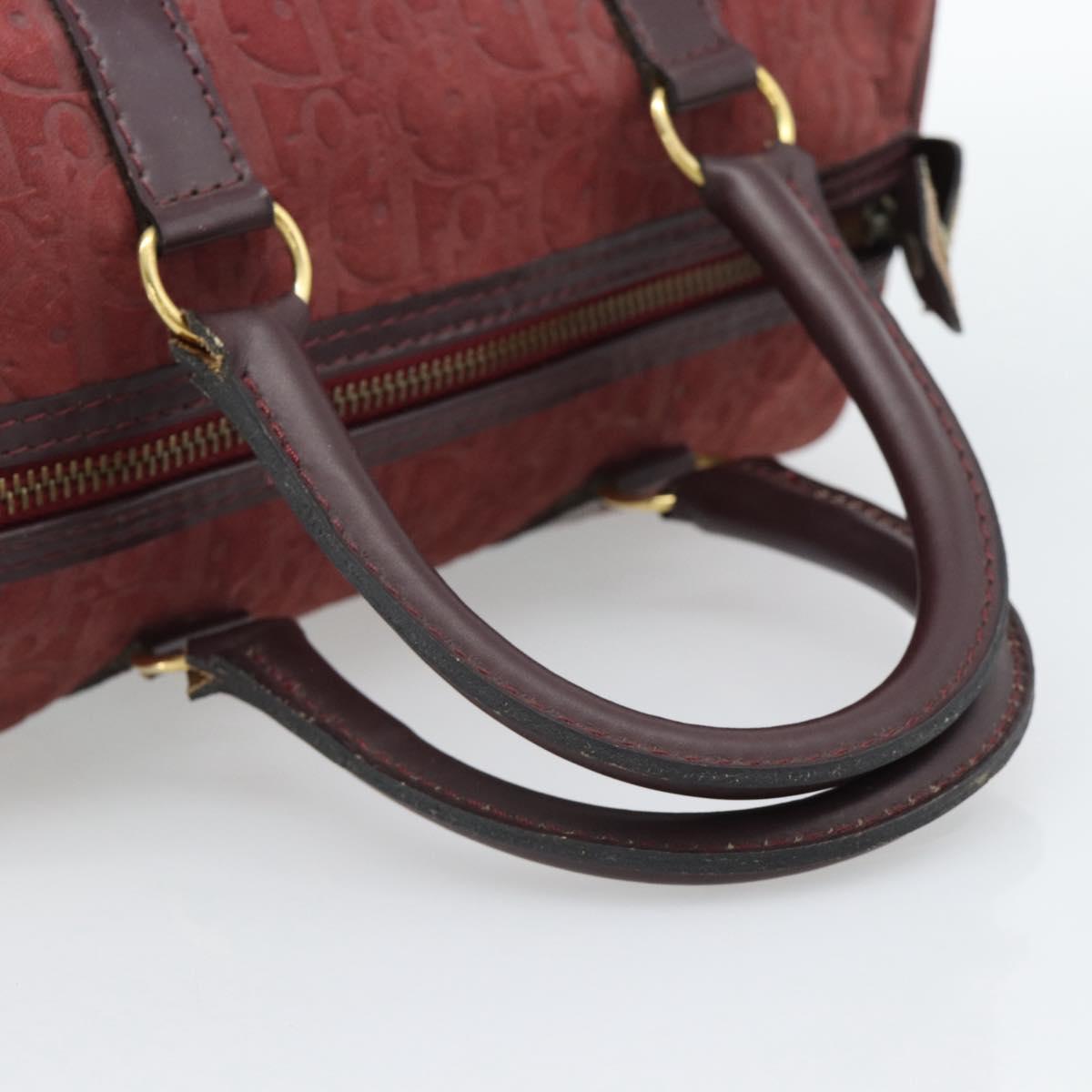 Christian Dior Trotter Canvas Boston Bag Suede Red Gold Auth 186895