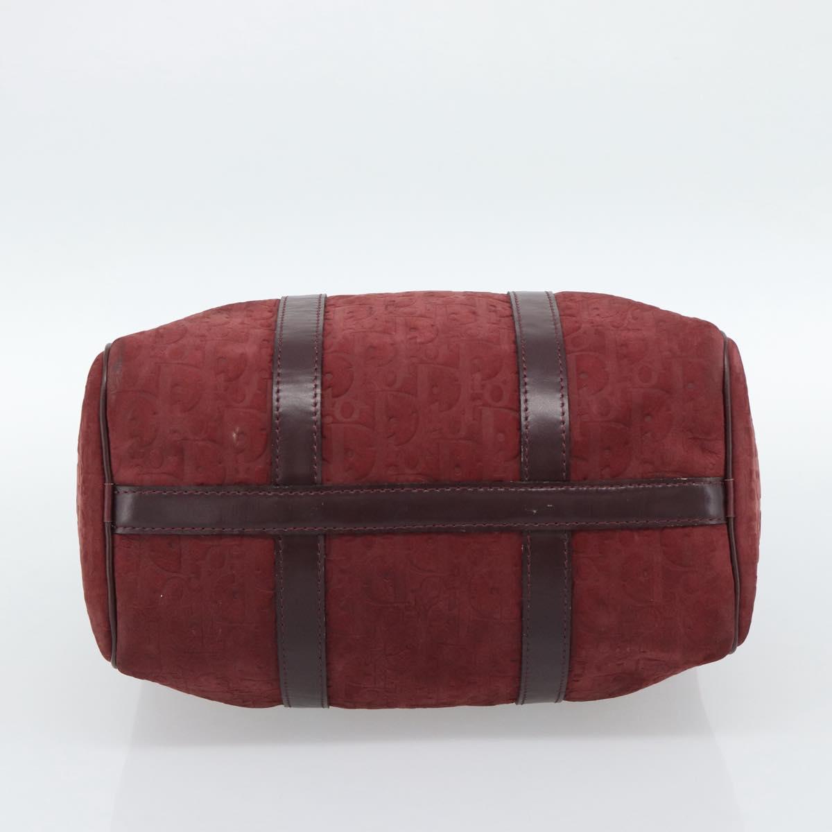Christian Dior Trotter Canvas Boston Bag Suede Red Gold Auth 186895