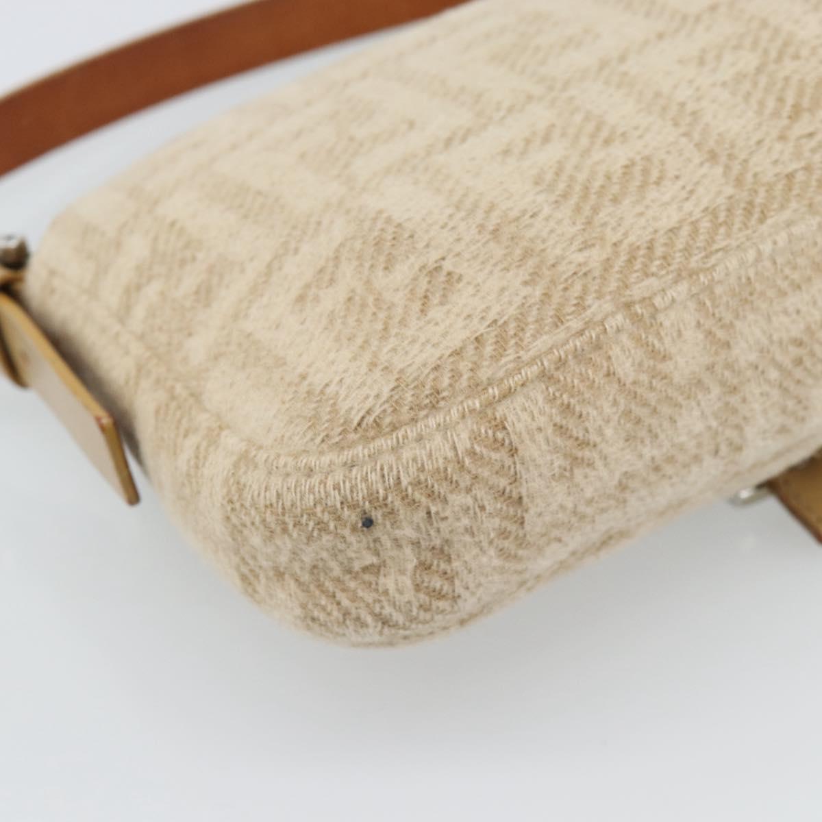 FENDI Zucca Canvas Mamma Baguette Shoulder Bag Felt Beige Silver Auth 186896SAM