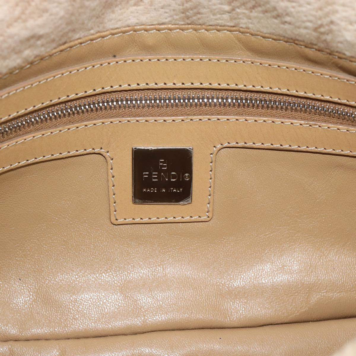 FENDI Zucca Canvas Mamma Baguette Shoulder Bag Felt Beige Silver Auth 186896SAM