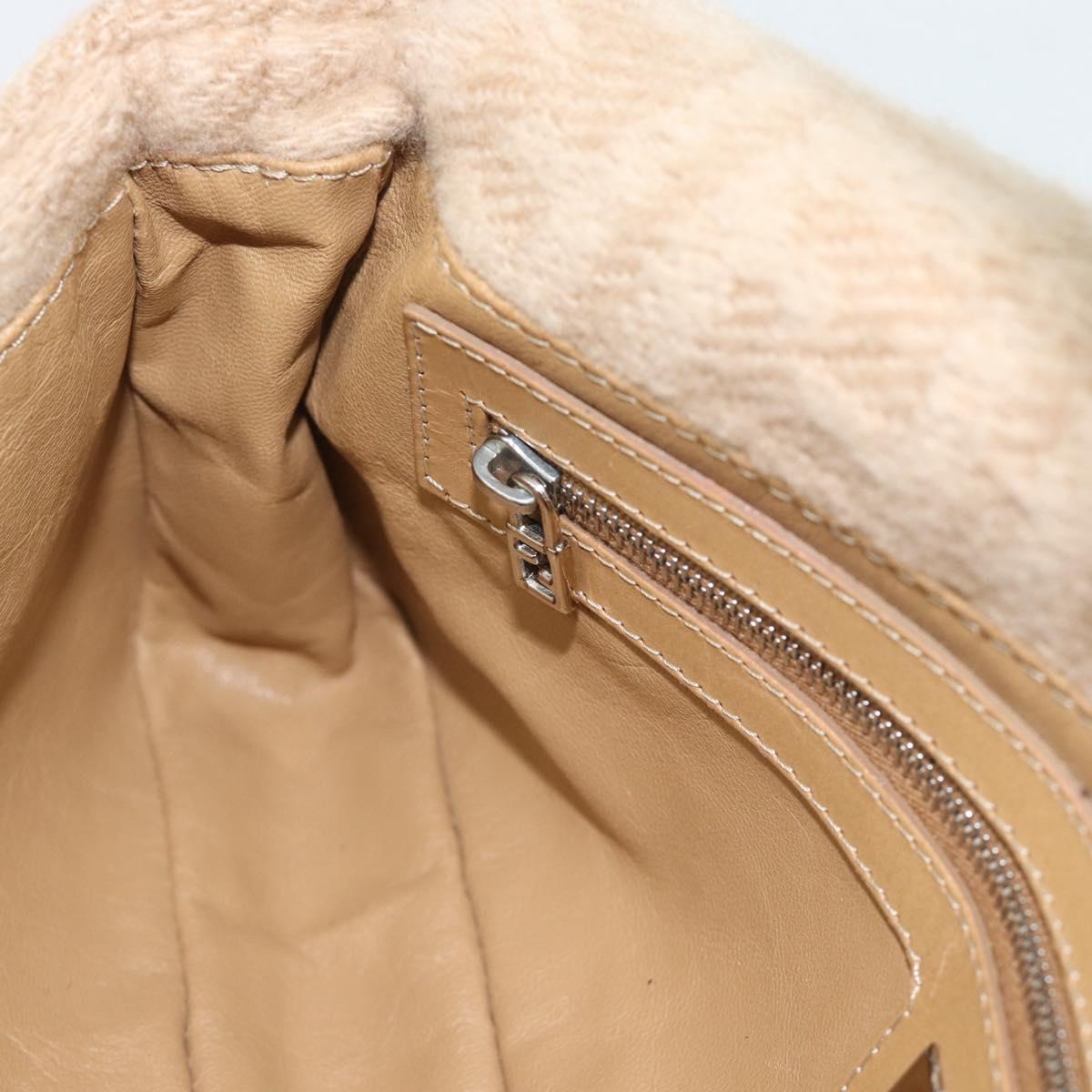 FENDI Zucca Canvas Mamma Baguette Shoulder Bag Felt Beige Silver Auth 186896SAM