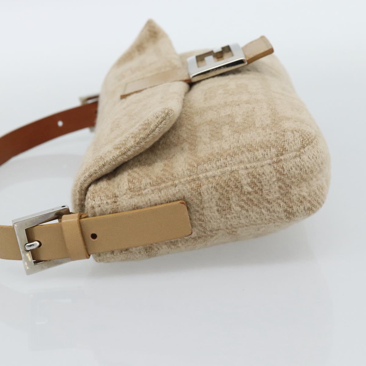FENDI Zucca Canvas Mamma Baguette Shoulder Bag Felt Beige Silver Auth 186896SAM