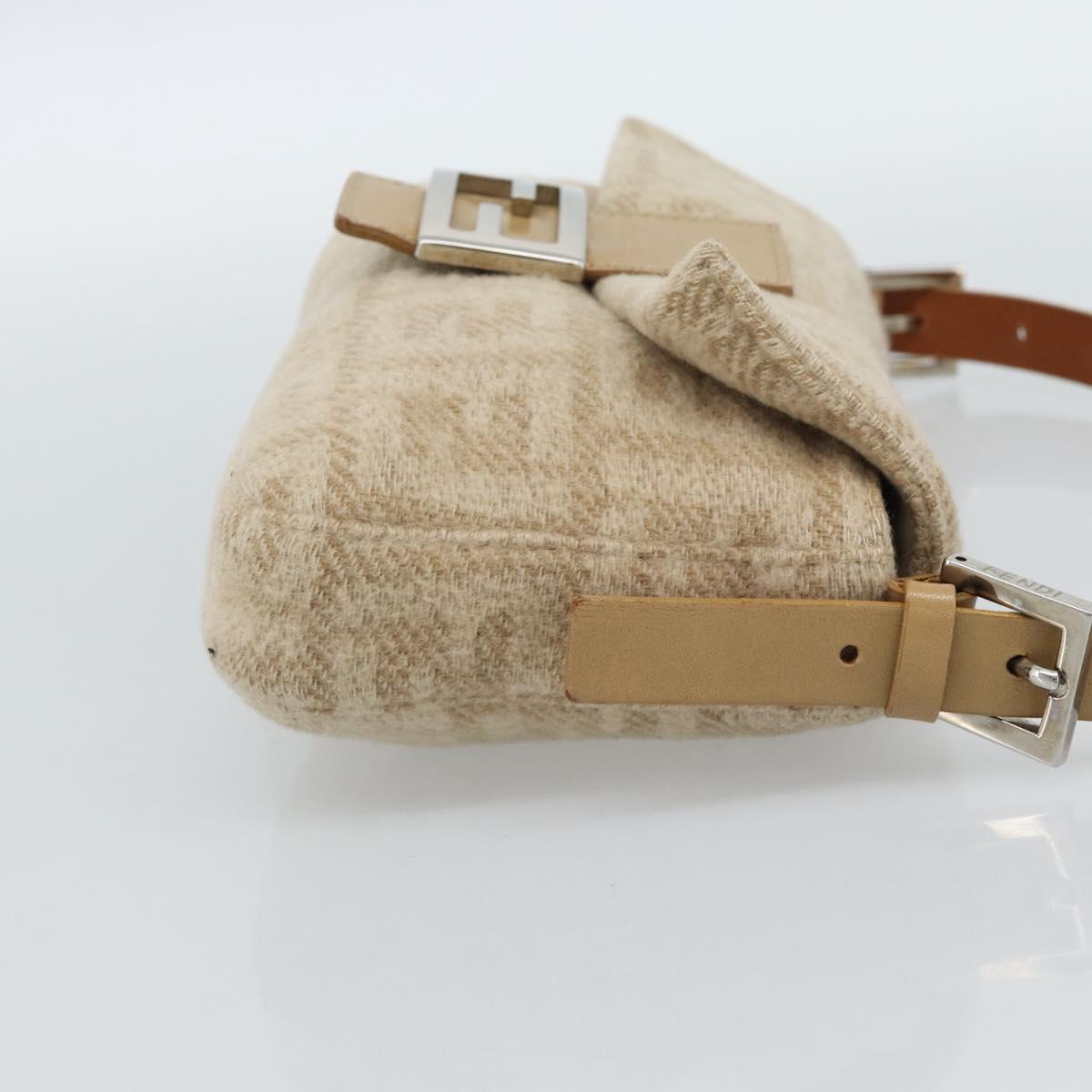 FENDI Zucca Canvas Mamma Baguette Shoulder Bag Felt Beige Silver Auth 186896SAM