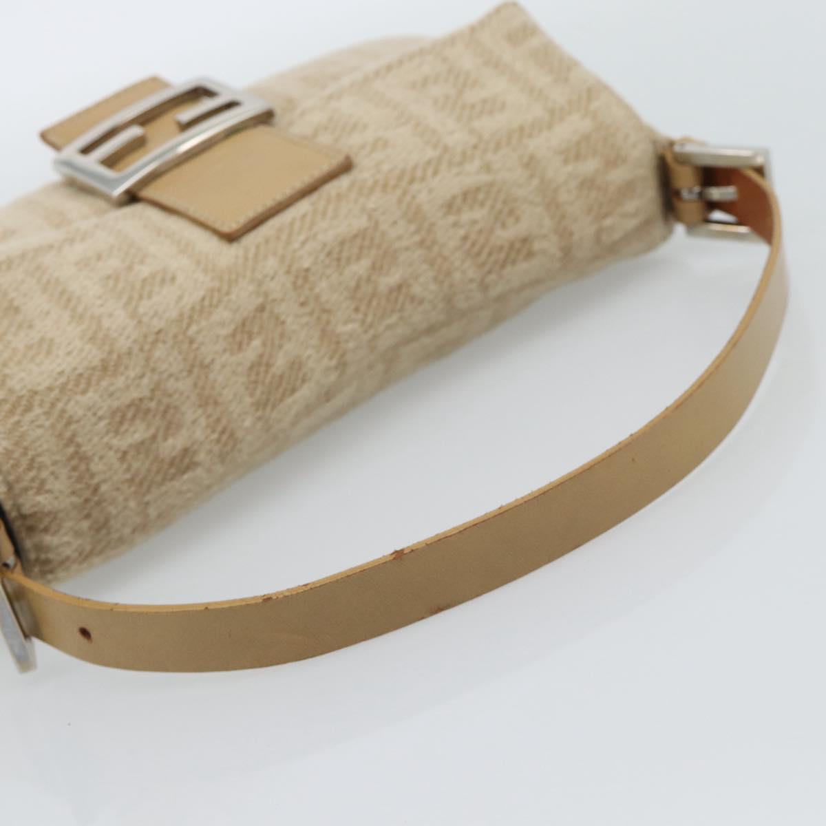 FENDI Zucca Canvas Mamma Baguette Shoulder Bag Felt Beige Silver Auth 186896SAM