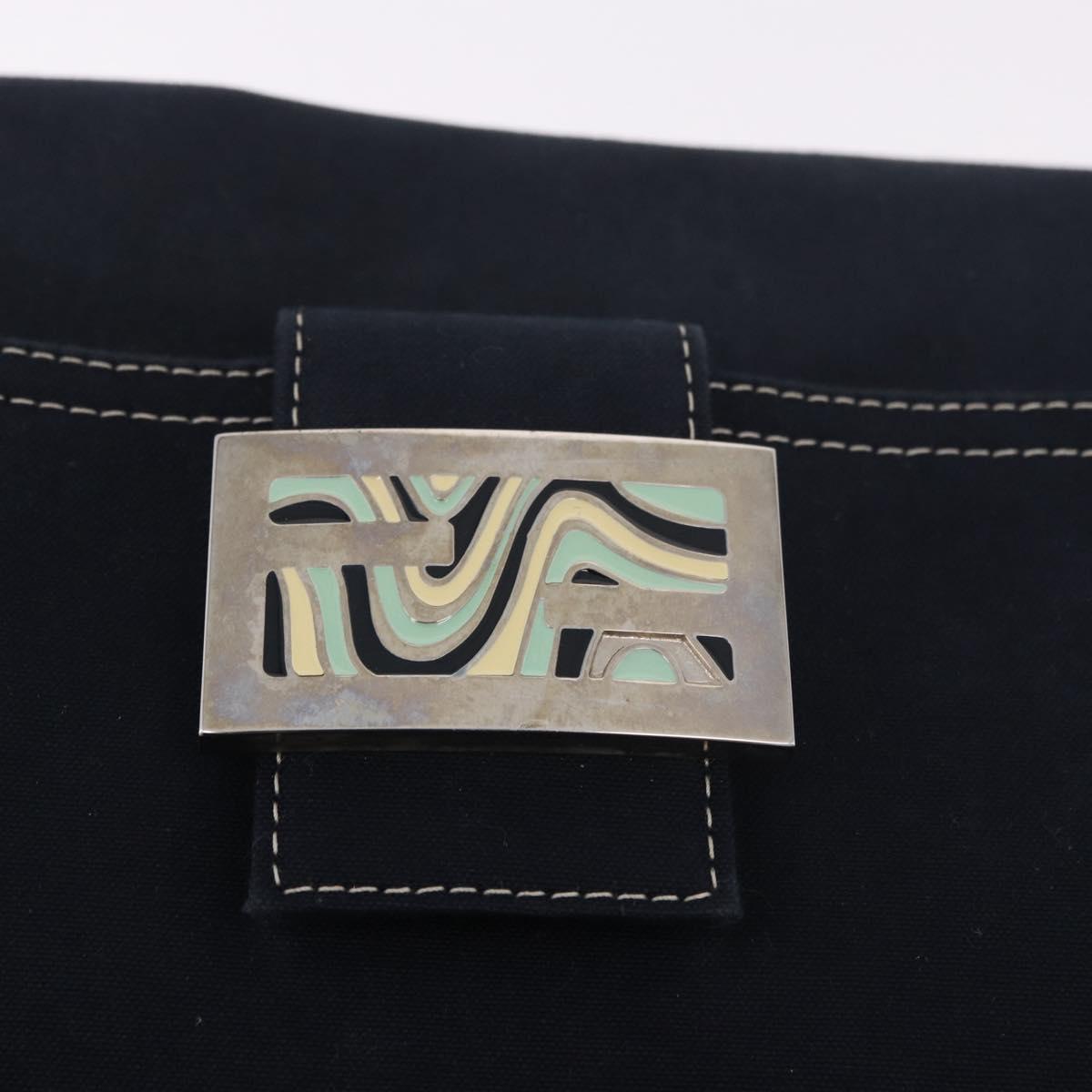 FENDI Mamma Baguette Shoulder Bag Canvas Navy Silver Auth 186897V