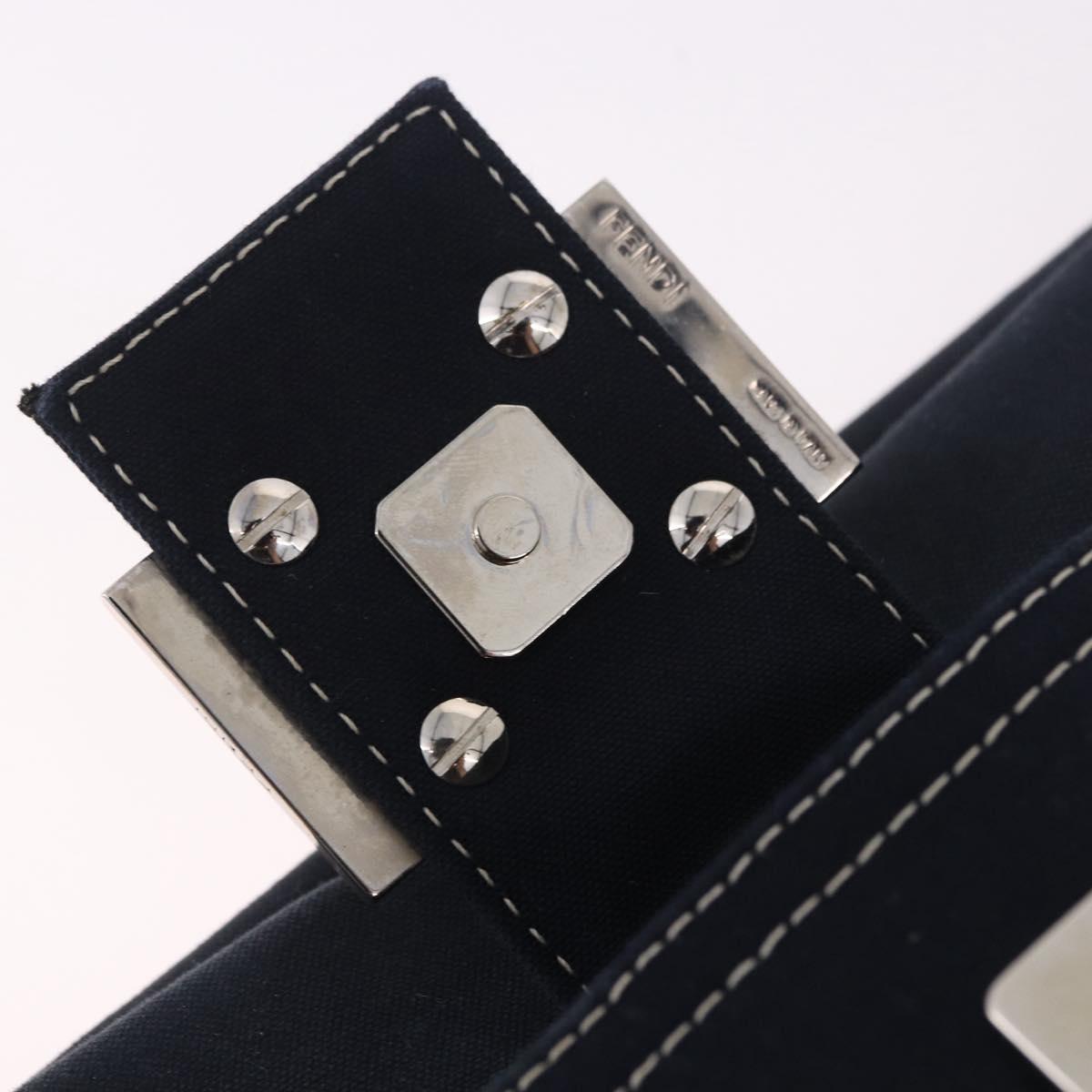 FENDI Mamma Baguette Shoulder Bag Canvas Navy Silver Auth 186897V