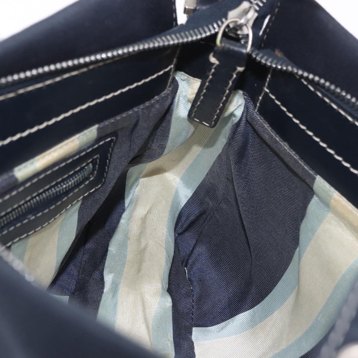 FENDI Mamma Baguette Shoulder Bag Canvas Navy Silver Auth 186897V