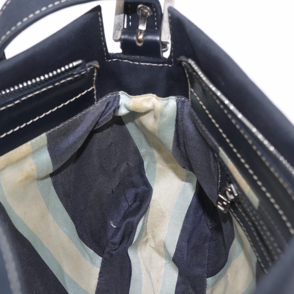 FENDI Mamma Baguette Shoulder Bag Canvas Navy Silver Auth 186897V