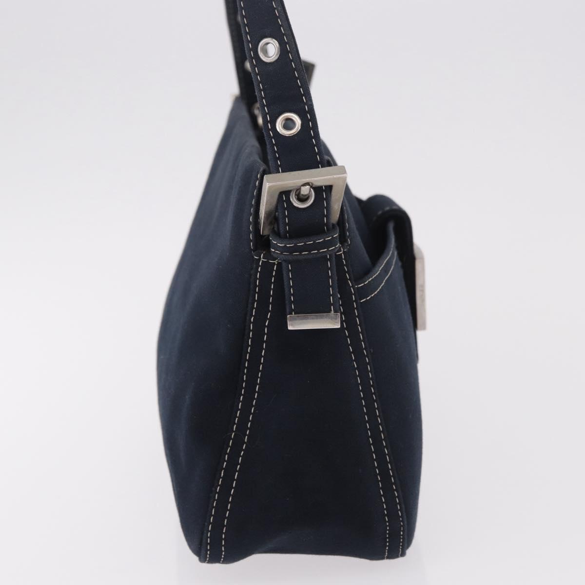 FENDI Mamma Baguette Shoulder Bag Canvas Navy Silver Auth 186897V