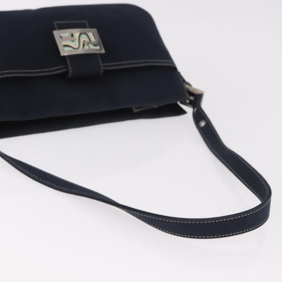 FENDI Mamma Baguette Shoulder Bag Canvas Navy Silver Auth 186897V