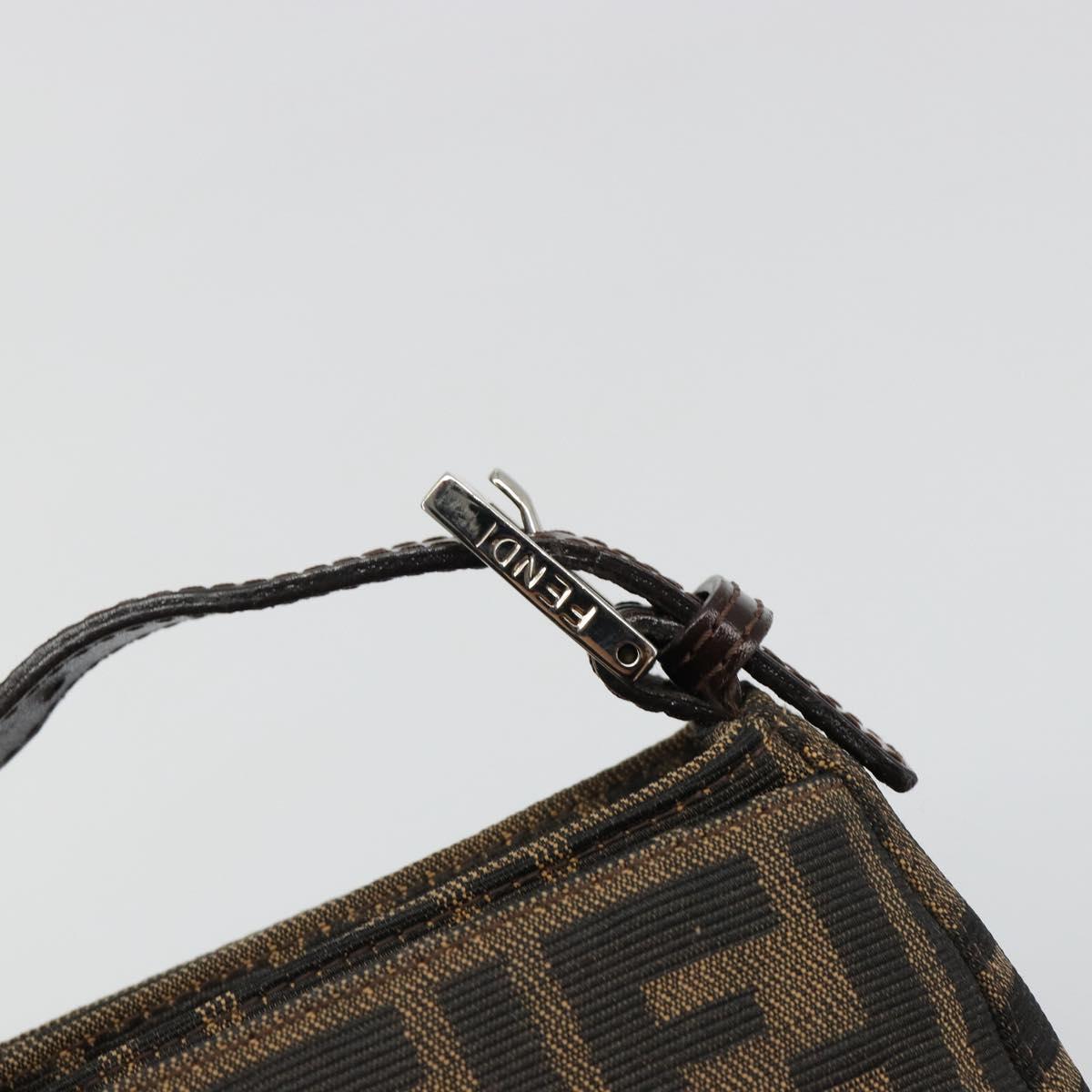 FENDI Zucca Canvas Mamma Baguette Shoulder Bag Black Brown Auth 186900SAM