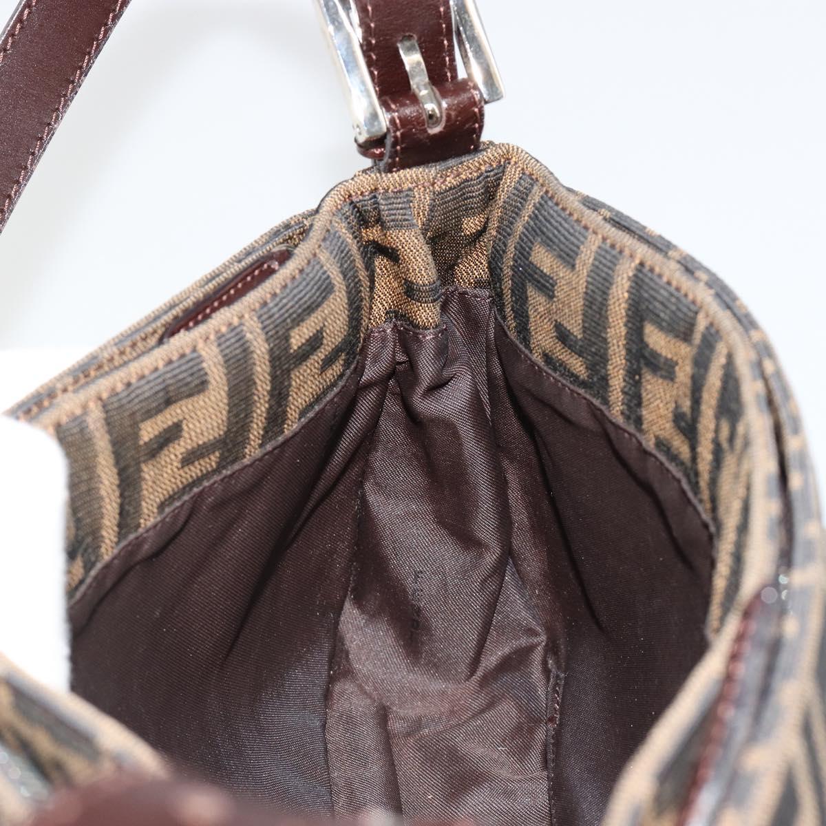 FENDI Zucca Canvas Mamma Baguette Shoulder Bag Black Brown Auth 186900SAM