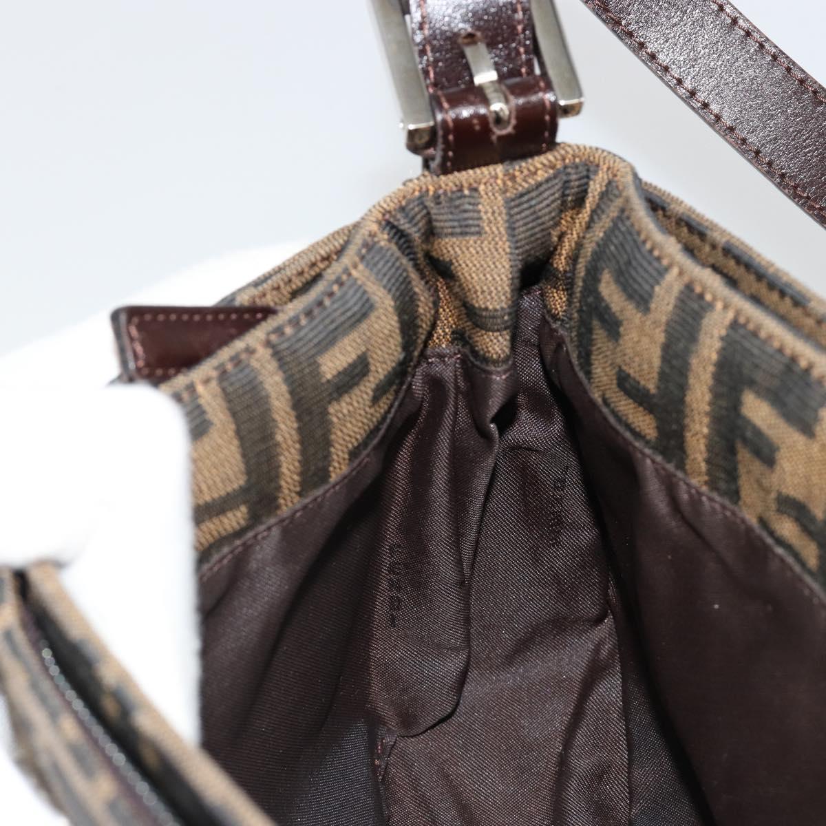 FENDI Zucca Canvas Mamma Baguette Shoulder Bag Black Brown Auth 186900SAM