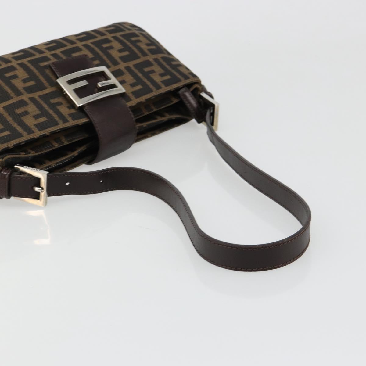 FENDI Zucca Canvas Mamma Baguette Shoulder Bag Black Brown Auth 186900SAM
