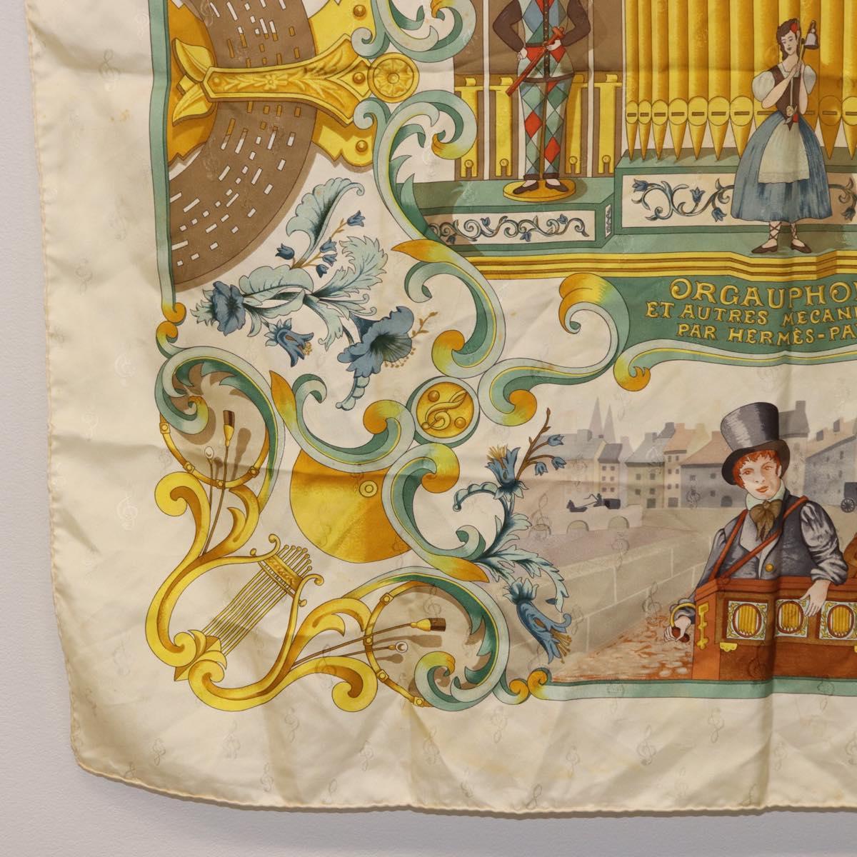 HERMES Carre 90 Scarf Silk Beige Yellow Auth 186911