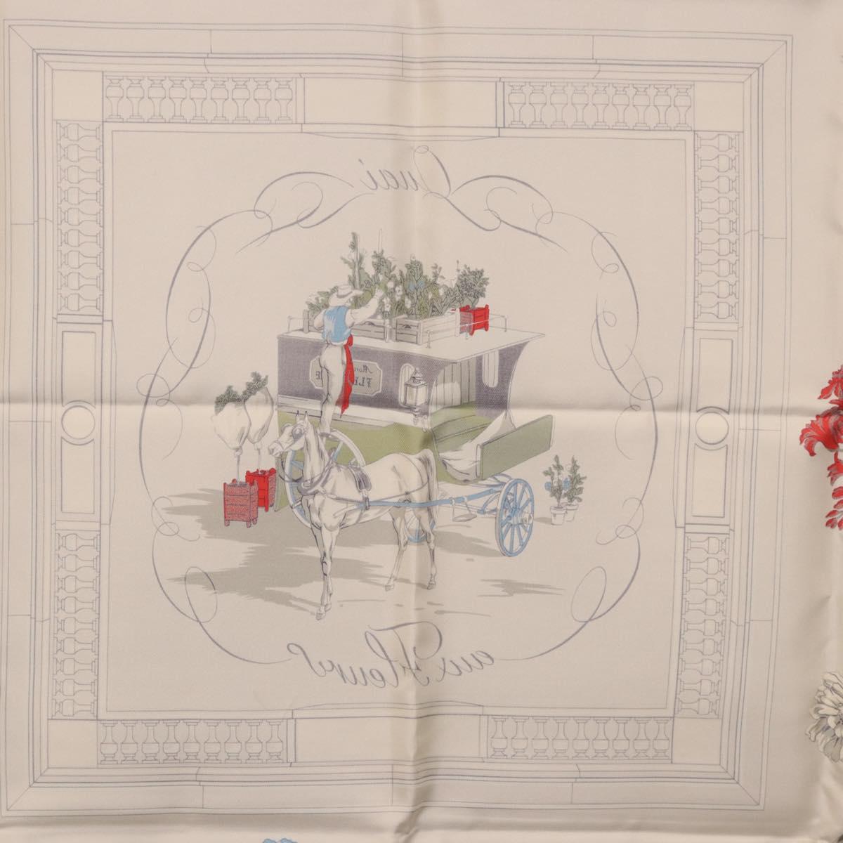 HERMES Carre 90 Scarf ""Quai aux Fleurs"" Silk Blue White Auth 186912M