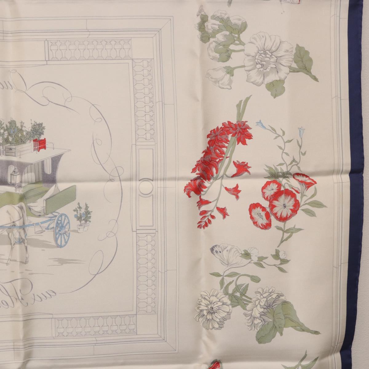 HERMES Carre 90 Scarf ""Quai aux Fleurs"" Silk Blue White Auth 186912M