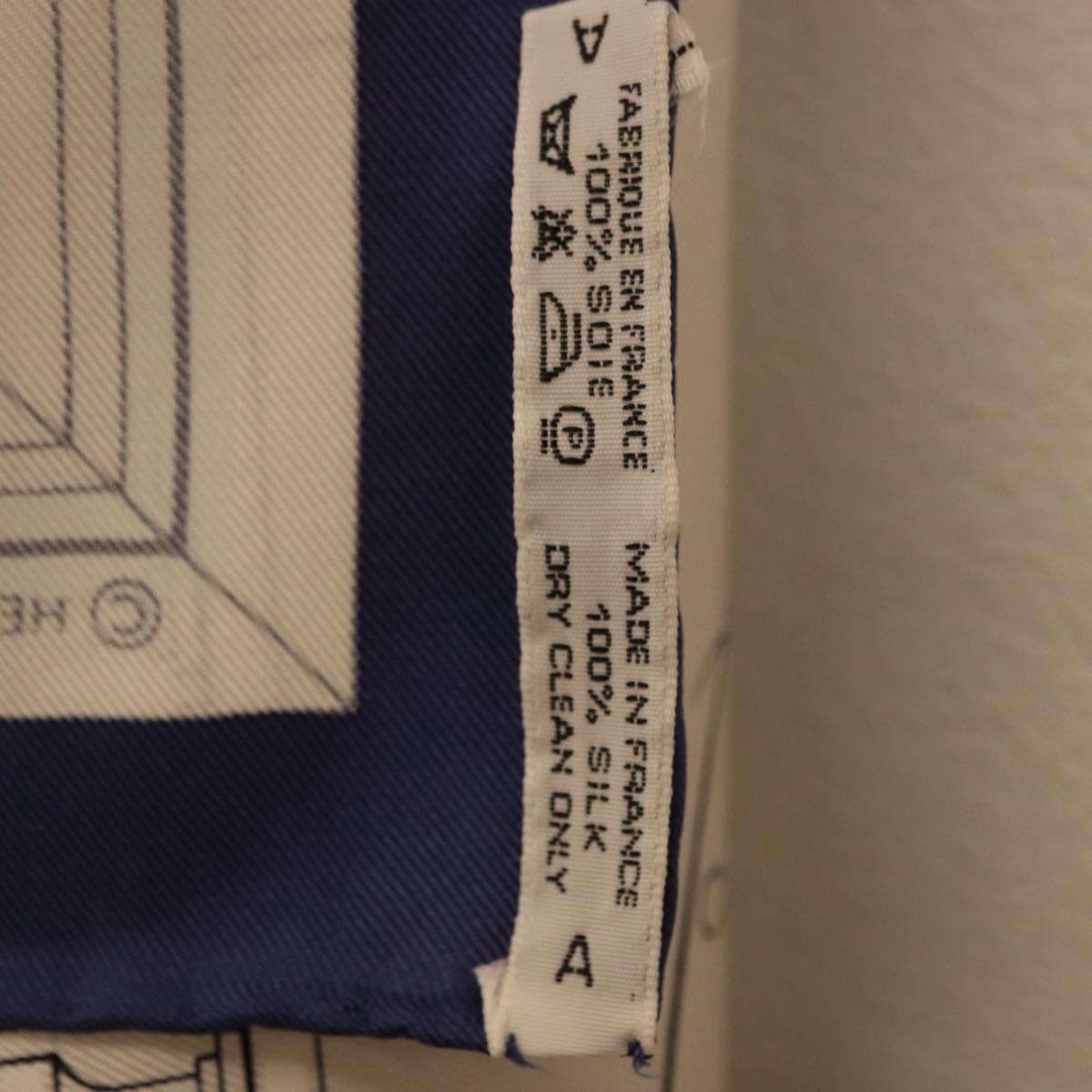 HERMES Carre 90 Scarf ""Quai aux Fleurs"" Silk Blue White Auth 186912M