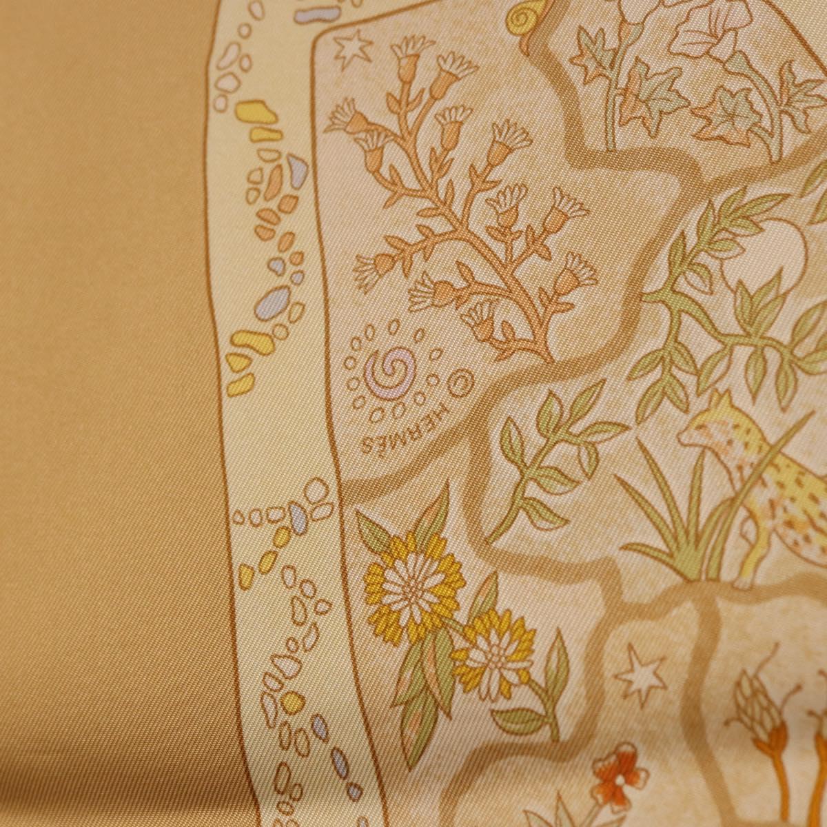 HERMES Carre 90 Scarf ""Chemins de Garrigue"" Silk Beige Yellow Auth 186915M