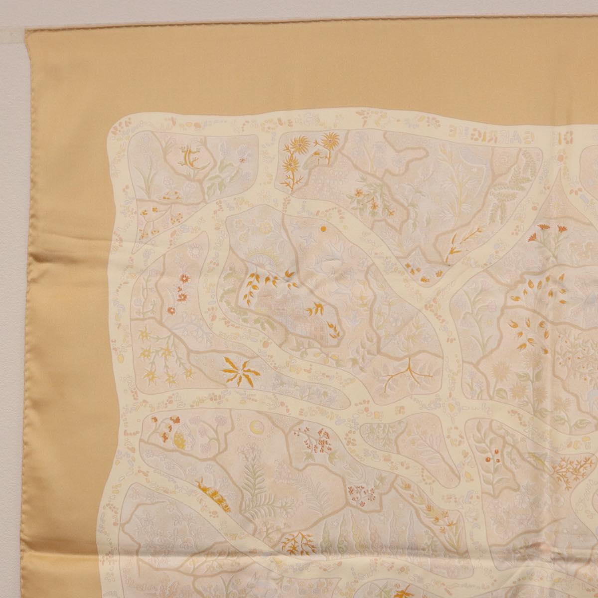 HERMES Carre 90 Scarf ""Chemins de Garrigue"" Silk Beige Yellow Auth 186915M