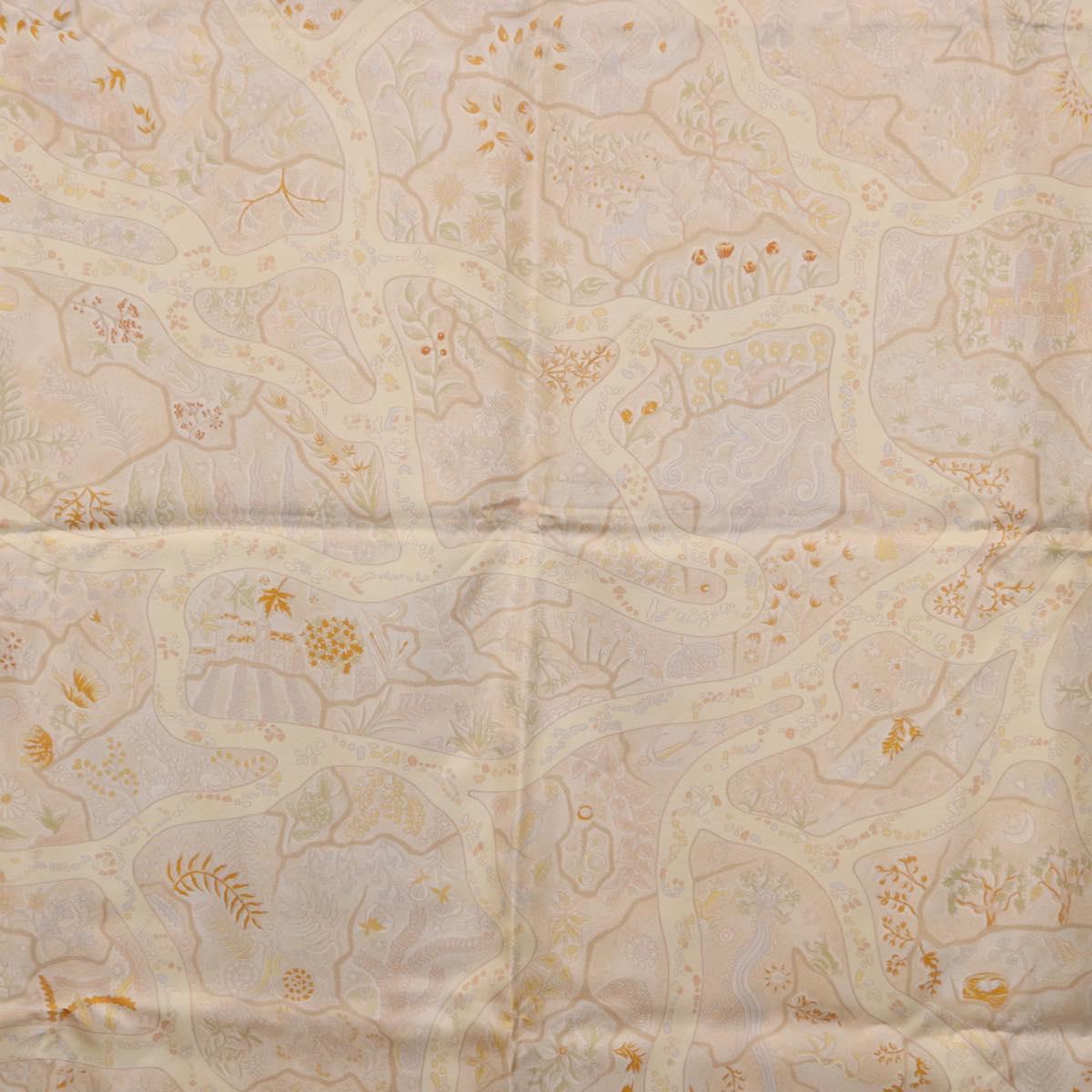 HERMES Carre 90 Scarf ""Chemins de Garrigue"" Silk Beige Yellow Auth 186915M