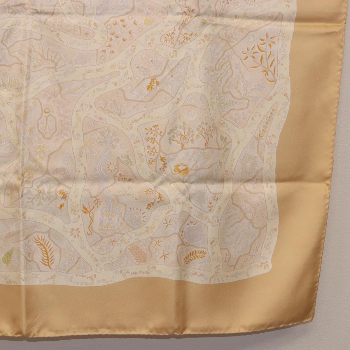 HERMES Carre 90 Scarf ""Chemins de Garrigue"" Silk Beige Yellow Auth 186915M