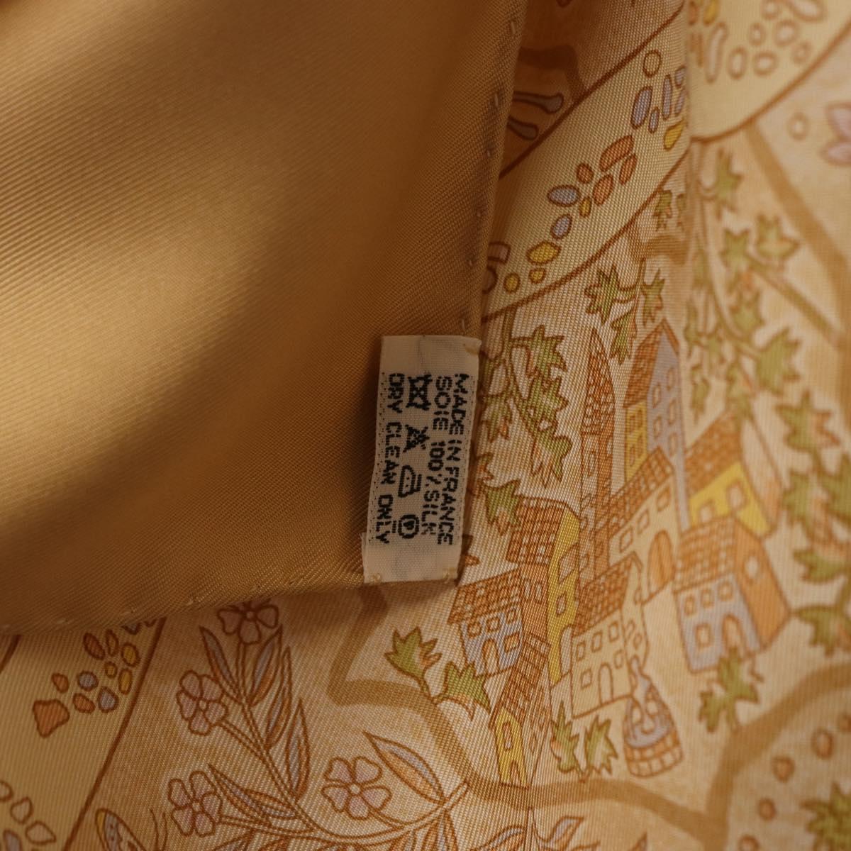 HERMES Carre 90 Scarf ""Chemins de Garrigue"" Silk Beige Yellow Auth 186915M