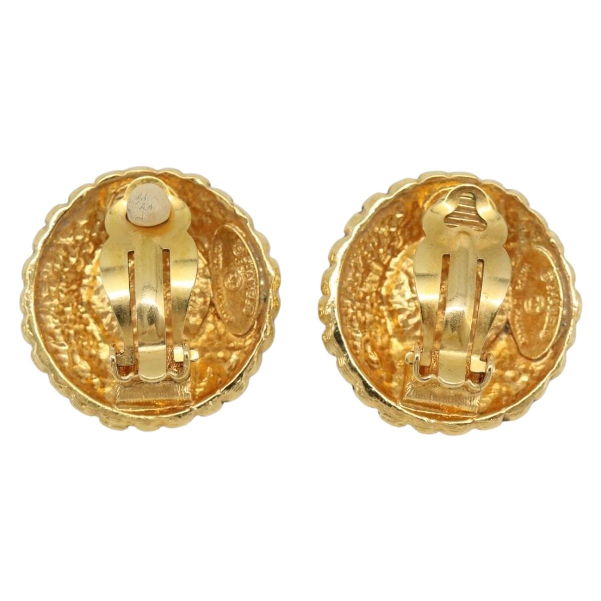 CHANEL Earring Metal Gold White CC Auth 186928