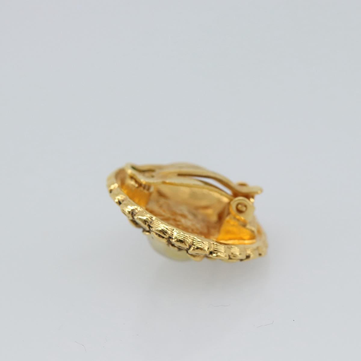 CHANEL Earring Metal Gold White CC Auth 186928