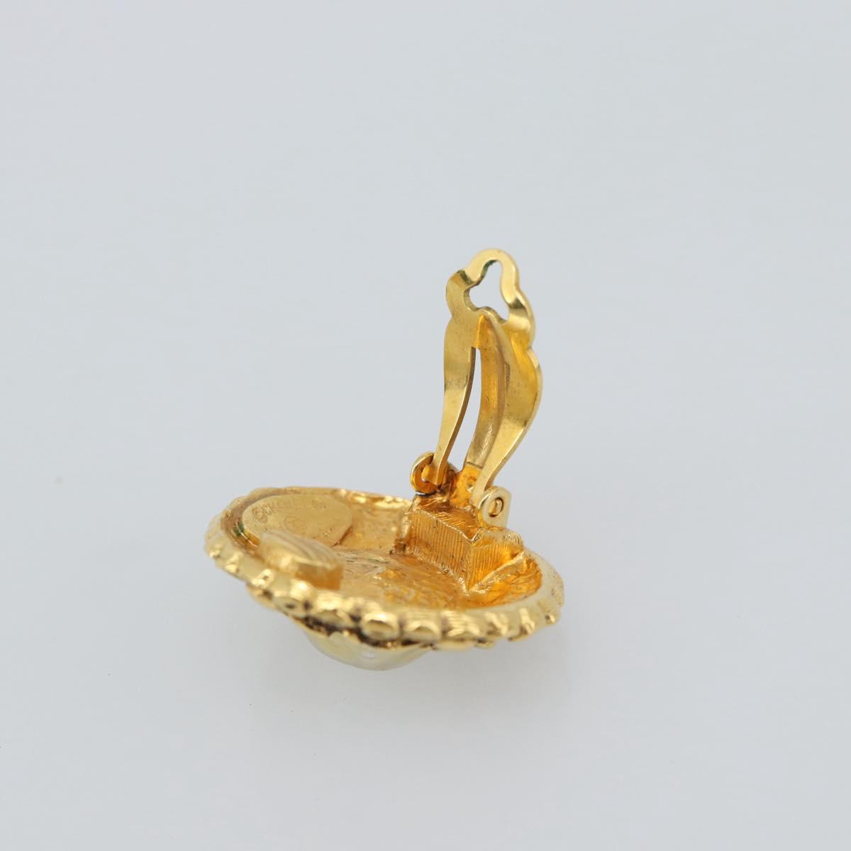 CHANEL Earring Metal Gold White CC Auth 186928