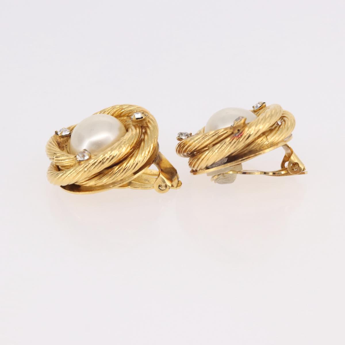 CHANEL Pearl Earring Metal Gold White CC Auth 186929