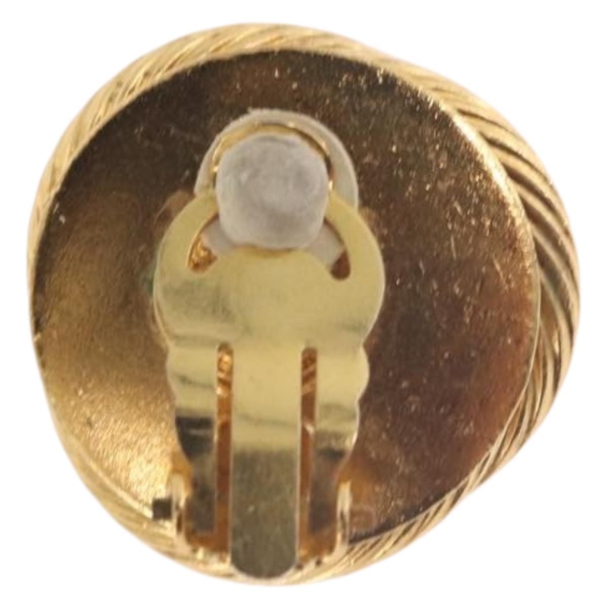 CHANEL Pearl Earring Metal Gold White CC Auth 186929