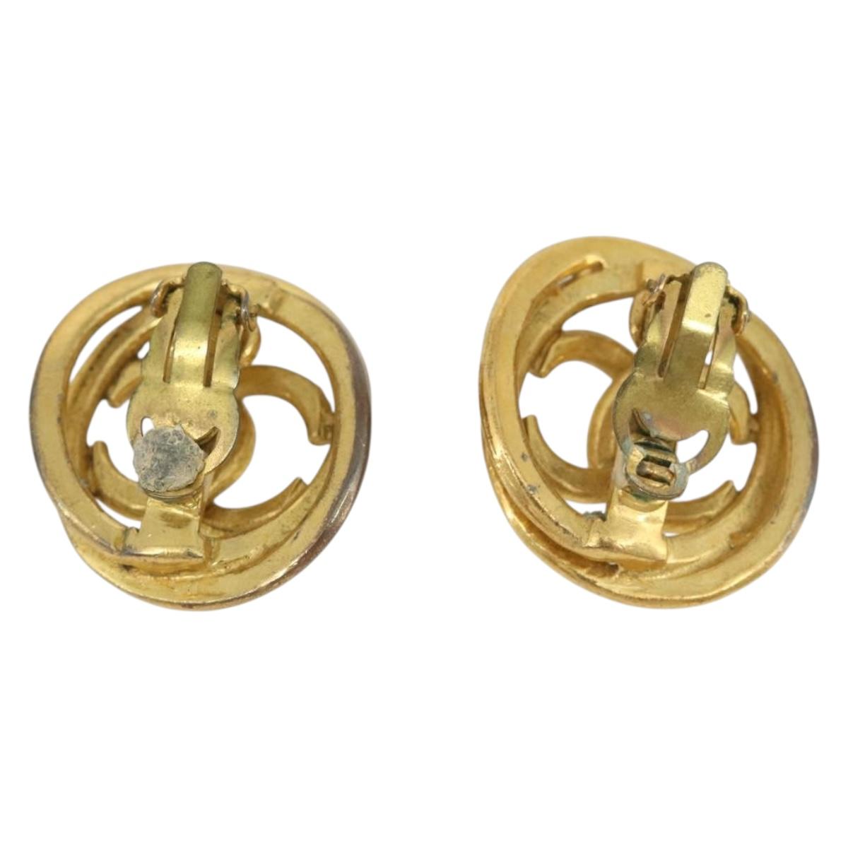 CHANEL COCO Mark Earring Metal Gold CC Auth 186930