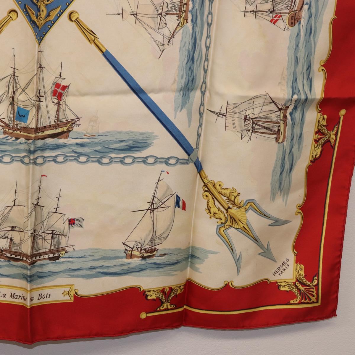 HERMES Carre 90 Scarf Silk Beige Red Auth 186939