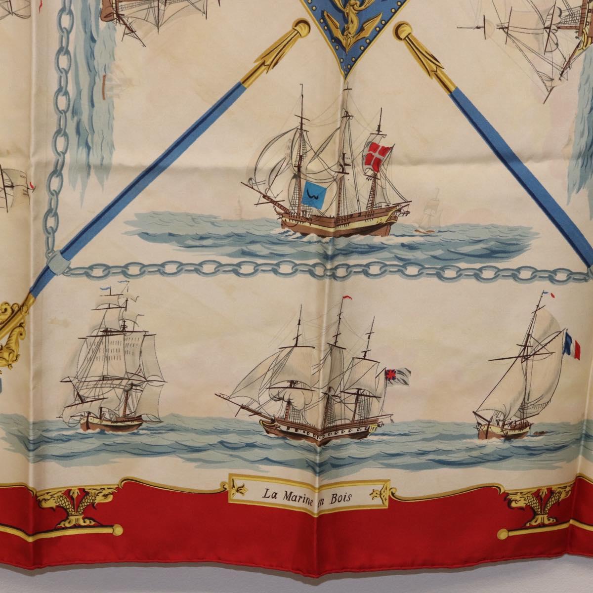 HERMES Carre 90 Scarf Silk Beige Red Auth 186939