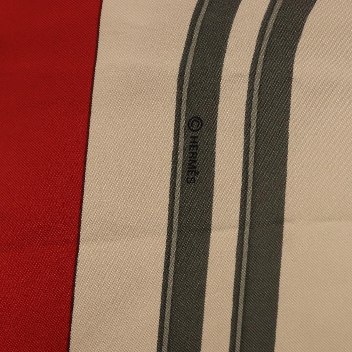HERMES Carre 90 Scarf Silk Beige Red Auth 186940