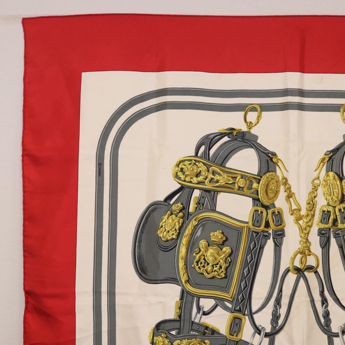 HERMES Carre 90 Scarf Silk Beige Red Auth 186940
