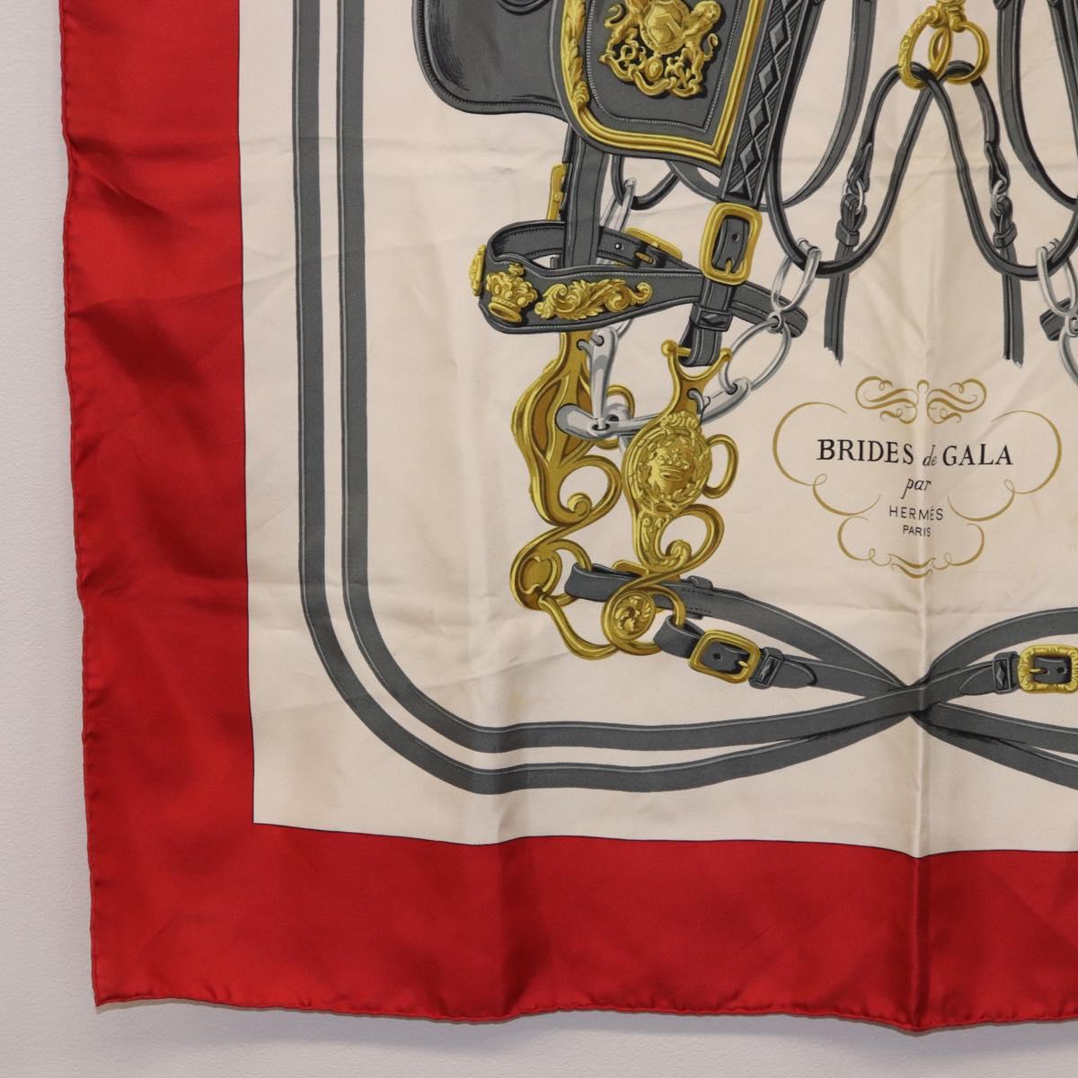 HERMES Carre 90 Scarf Silk Beige Red Auth 186940