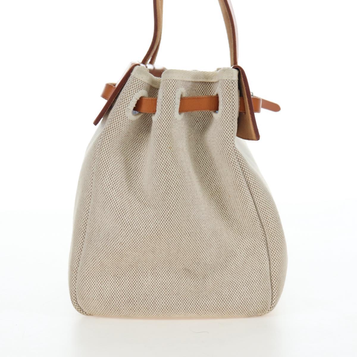 HERMES Her Bag Tote Bag Canvas Beige Brown Auth 186943V