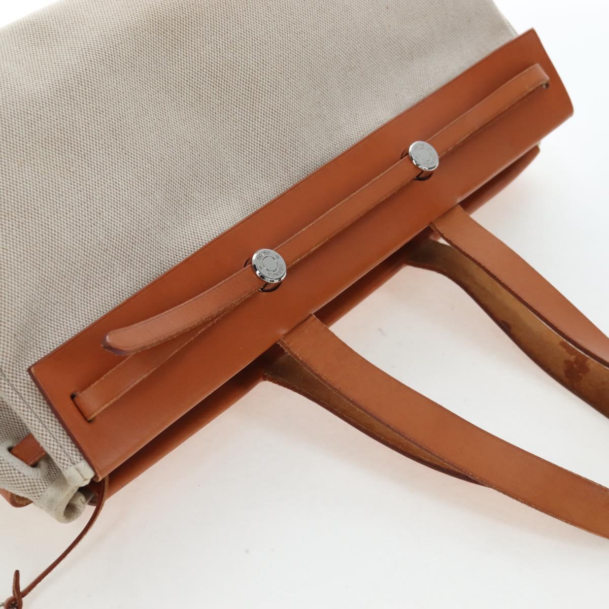 HERMES Her Bag Tote Bag Canvas Beige Brown Auth 186943V