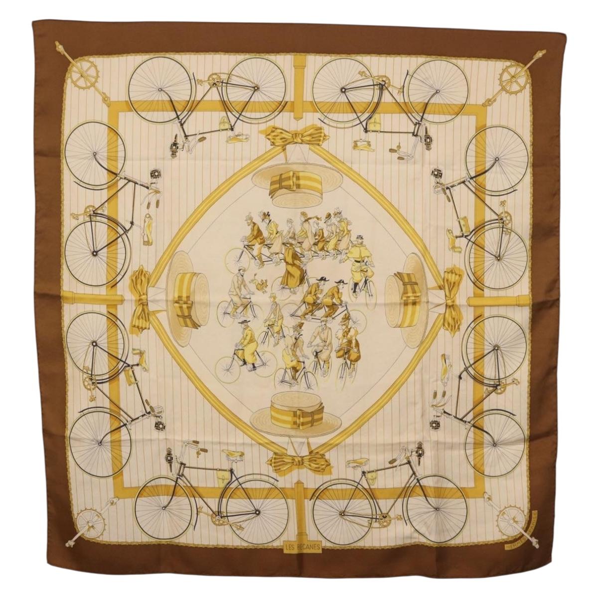 HERMES Carre 90 Scarf Silk Beige Brown Auth 186947