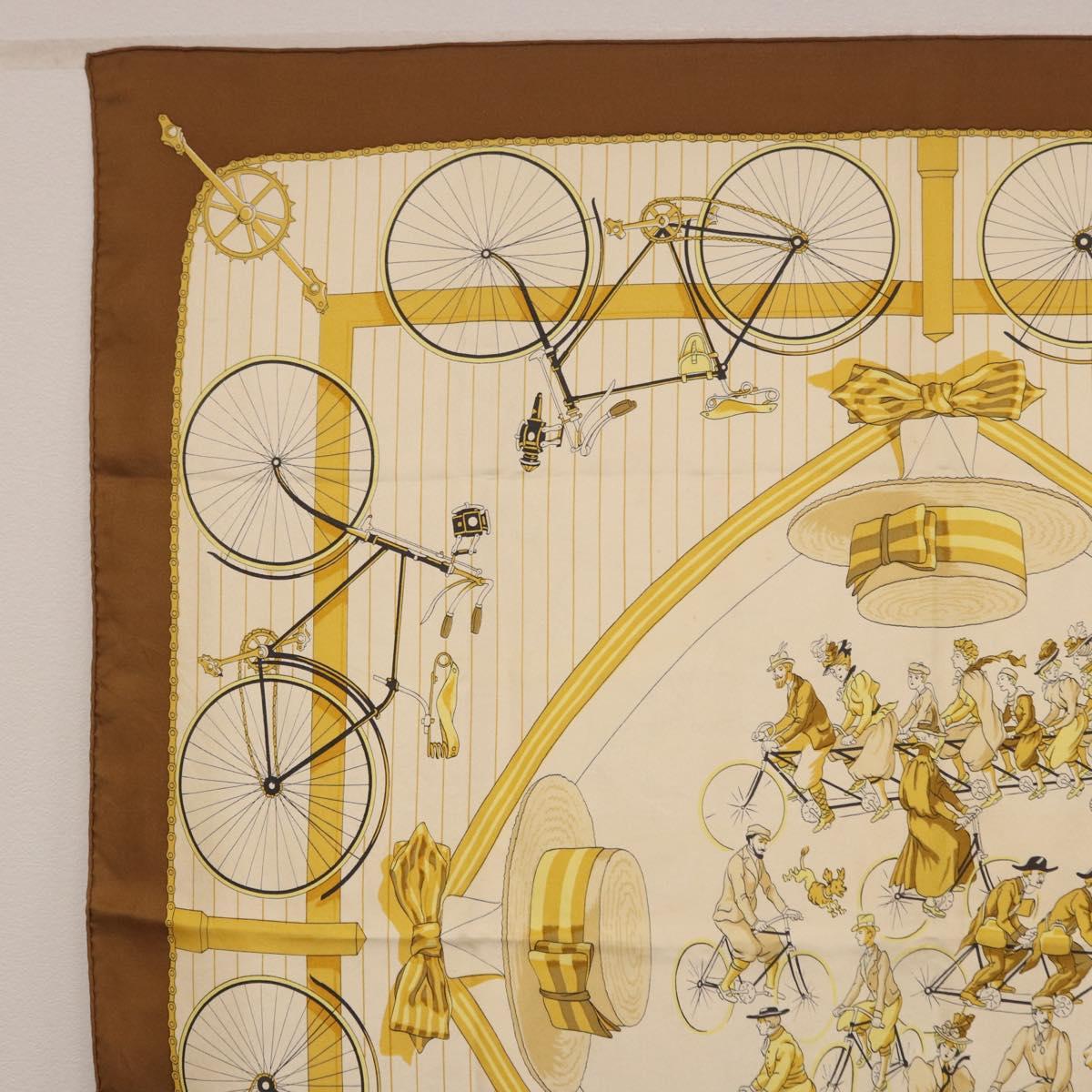 HERMES Carre 90 Scarf Silk Beige Brown Auth 186947