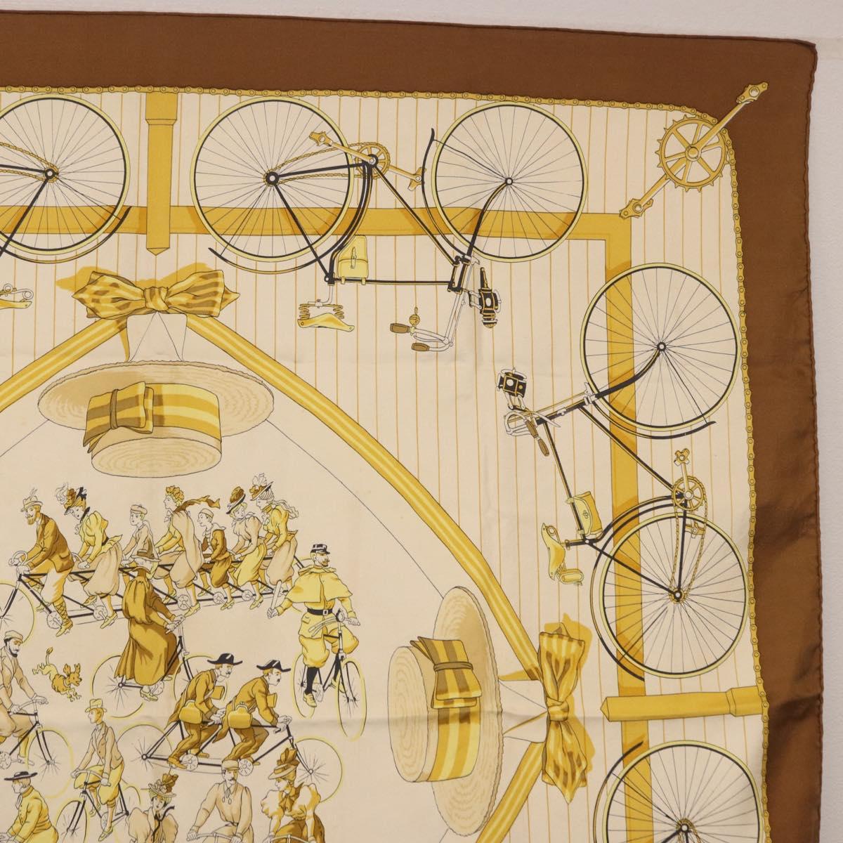HERMES Carre 90 Scarf Silk Beige Brown Auth 186947